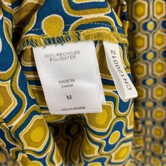 Happy Nature Kate Hudson Medium Geometric Yellow Blue Balloon Sleeve Blouse Top‎ - Picture 5 of 10